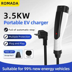 NEW ROMADA 3.5KW 16A 휴대용 전기차 충전기 3M-10M 케이블 IEC62196 TYPE2 EVSE EU 플러그 안전하고 빠른 충전 전기차용 CE