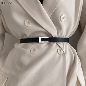 〔CC55〕여성 얇은 벨트 블랙 골드 실버 메탈 버클 벨트 PU 캐주얼 가죽 허리 벨트 바지 드레스 장식 허리띠