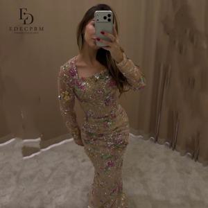 EDECPBM 특별한 날을 위한 맞춤형 이브닝 드레스 스퀘어 칼라 여성 이브닝 드레스 우아한 파티 드레스 인어 여성용