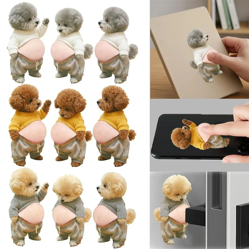 1-9PCS 3D 테디 개 배 스티커 귀여운 강아지 의상 착용 실리콘 자체 접착 스트레스 해소 홈 장식 및 전화 2026