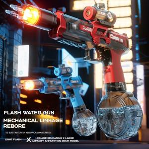 뜨거운 물을 넣은 전기 물총, 조명이 있는 전자동 기관총, 대용량 야외 해변 수영장 슈팅 게임 어린이 장난감 ﻿