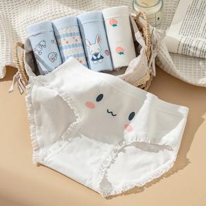 5Pcs 코튼 딸기 귀여운 토끼 여성용 팬티 통기성 소녀 팬티 여성 소프트 속옷 삼각형 바지 숙녀 속옷