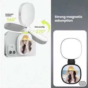 360 °   마그세이프 아이폰용 LED 링 필라이트, 거울 포함, 셀카, 브이로그, 화상 통화에 적합