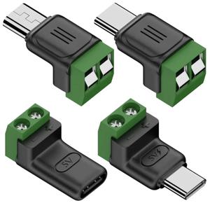 납땜 없는 플러그 USB C-2핀 터미널 어댑터 나사형 Type-C-2핀 크림프 터미널 블록 녹색 5V 충전 커넥터