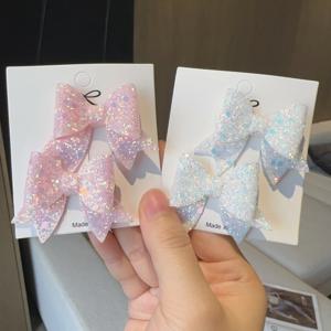 2pcsa 글리터 테일코트 보우 유럽과 미국 소녀용 단색 반짝이는 금색 양파 가루 헤어 액세서리