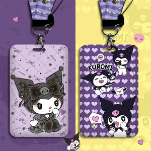 귀여운 Kuromi ID 배지 카드 홀더 매는 밧줄 Sanrio Girls 도어 카드 케이스 넥 스트랩 신용 카드 소지자 자격 증명 액세서리 선물