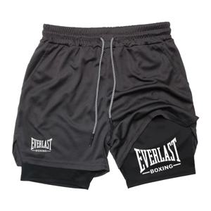 남성용 압축 체육관 반바지, EVERLAST 프린트 스포츠 바지, 더블 레이어, 속건성, 농구, 근육, 피트니스 RL0365