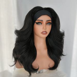 X-TRESS 합성 숏 바디 웨이브 착용 즉시 사용 가능한 가발 블랙 컬러 18인치 야키 컬리 헤어 여성용 아프로 헤드밴드 합성 가발