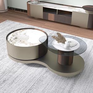 ！@커피 테이블 세트 거실용 원형 스마트 대리석 소결석 사이드 테이블 커피 이탈리아 디자이너 스테인리스 스틸 커피 테이블