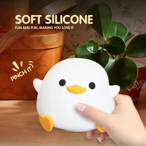 귀여운 오리 만화 동물 실리콘 램프 어린이를위한 LED 야간 조명 키즈 터치 센서 타이밍 USB 충전식 생일 선물