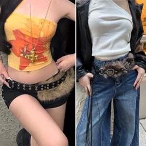 퍼리 벨트 Y2K 벨트 서브컬쳐 가을 겨울 봄 레트로 럭셔리 플러시 허리 체인 인조 모피 허리띠 핫걸 섹시 벨트