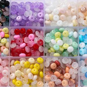 50/100pcs 유리 모조 옥 구슬 플랫 라운드 스페이서 비즈 DIY 목걸이 팔찌 쥬얼리 만들기 액세서리에 대한 혼합 구슬