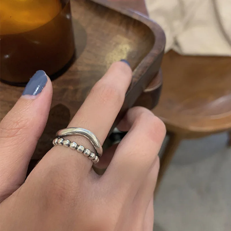 925 스털링 실버 반지 새로운 두꺼운 심플 웨이브 태국식 솔리드 더블 레이어 반지 트렌디 커플 여성 선물 드롭쉽