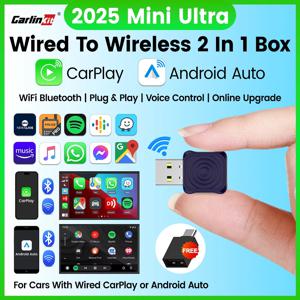 CarlinKit 5.0 무선 어댑터 미니 울트라 무선 안드로이드 자동 및 CarPlay USB 동글 자동차 업그레이드용 WiFi 블루투스 자동 연결