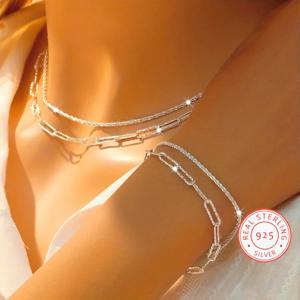 패션 오리지널리티 925 스털링 실버 목걸이 팔찌 주얼리 세트 (여성용, 남성용) 페이퍼클립 체인 파티 웨딩 선물