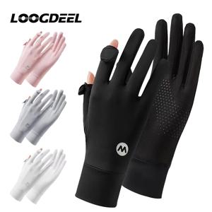 LOOGDEEL 사이클링 전기 자전거 미끄럼 방지 원사 아이스 실크 장갑 자외선 차단 장갑 UV 보호 운전용 두 손가락 노출 야외용
