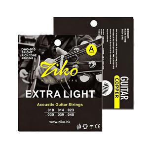 ZIKO 1세트 DAG-010 포크 기타 스트링 – 황동,010-048, 매우 가벼운 느낌, 균형잡힌 사운드, 부식 방지 팩, 880mm 길이, 6개