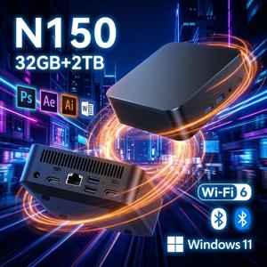 NAIWO 게이밍 미니 PC 인텔 알더레이크 N100 N150 윈도우 11 프로 32GB 램 2TB SSD M.2 와이파이 6 BT5.2 휴대용 데스크탑 미니 컴퓨터