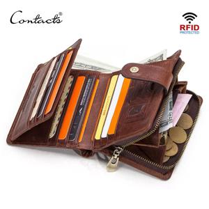CONTACT'S 정품 가죽 RFID 빈티지 지갑 남성용 동전 주머니 짧은 지갑 카드 소지자가있는 작은 지퍼 지갑 남성용 지갑