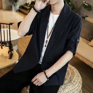 플러스 사이즈 5XL 남성용 기모노 가디건, 레트로 일본 전통 사무라이 의류 셔츠, 루즈한 코튼 린넨 블라우스, 기모노 유카타 하오리