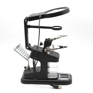용접 돋보기 LED 조명 보조 클립 루페 돋보기 3 In1 손 납땜 납땜 인두 스탠드 홀더 스테이션