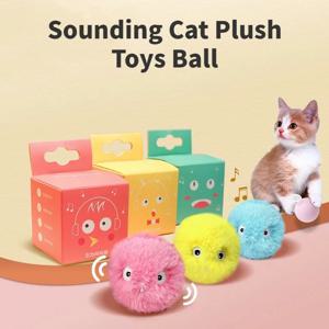 고양이 장난감 공 소리 개구리 새 지저귀는 귀뚜라미 EVA 공 롤링 고양이 플러시 부드러운 셀프 힐링 티저 장난감 애완 동물 액세서리
