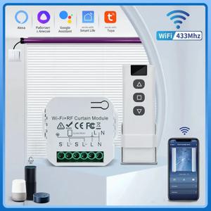Tuya WiFi 스마트 커튼 스위치 롤러 블라인드 셔터 모듈 433MHz RF 원격 제어는 Alexa Google 홈 어시스턴트와 함께 작동합니다.