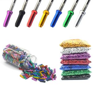 100PCS 자전거 시프트 브레이크 케이블 엔드 캡 MTB 도로 자전거 시프트 브레이크 내부 케이블 엔드 캡 알루미늄 합금 엔드 캡 변속기 와이어 팁