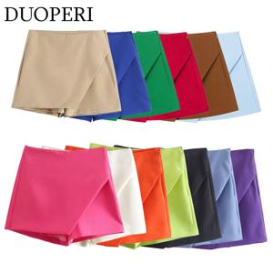 DUOPERI 여성 패션 봄 여름 솔리드 멀티 컬러 비대칭 스커트 스타일 반바지 세련된 우아한 여성 캐주얼 짧은 Skorts