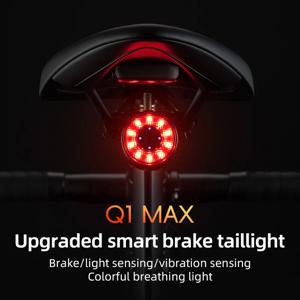 ROCKBROS 스마트 자전거 미등 Type-C 충전 자동 브레이크 감지 LED 후면 조명 알루미늄 합금 자전거 램프 액세서리 Q1MAX