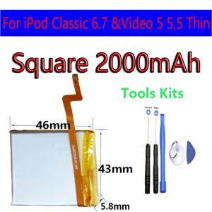 iPod Classic 6.7&Video 5 5.5 Thin용 2000mAh 정사각형 배터리 업그레이드 교체