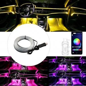 RGB 자동차 실내 분위기 조명 스트립 5M 앱 제어 앰비언트 LED 조명 USB 광섬유 램프 자동차 DIY 범용 장식