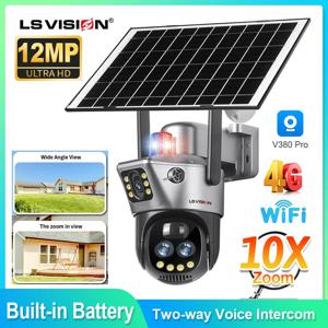 LS VISION 듀얼 스크린 WIFI 또는 4G SIM 솔라 카메라 10X 줌 야외 카메라 빛 경보 자동 추적 PTZ CCTV 카메라 IP66