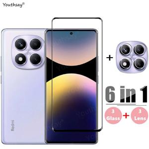 레드미 노트 14 프로용 강화 유리, 스크린 보호대 렌즈 필름, 레드미 노트 14 프로, 글로벌 풀 커버, 6 인 1