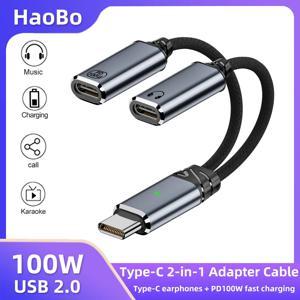 2 IN 1 USB C 분배기-듀얼 Type-C 헤드폰 잭 오디오 어댑터 PD 100W 고속 충전기, 삼성 iPhone 15/16 Huawei Xiaomi