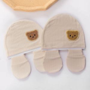 3 개/대 코튼 신생아 모자 모자 장갑 발 커버 유아 펠트 귀여운 곰 Headwraps 아기 장갑 양말 0-3M Beanies