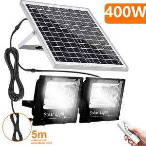 400W Led 태양 빛 높은 밝은 2 머리 홍수 빛 정원에 대 한 알루미늄 태양 전지 패널과 방수 야외 정원 벽 빛