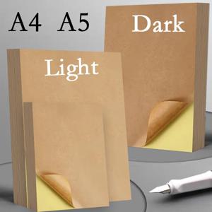 A4/A5 20/50pcs 잉크젯 레이저 프린터 복사기 용 갈색 자체 접착 종이 스티커 밝은 어두운 접착제 뒷면 크래프트 종이 라벨