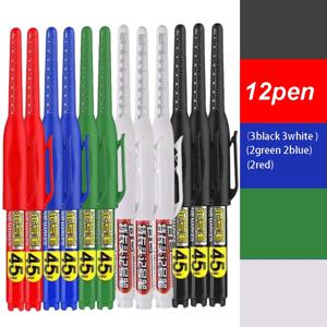 12개입 다용도 45mm 깊은 구멍용 롱닙 방수 마커 펜 욕실 목공용 롱헤드 카펜터 펜 화이트