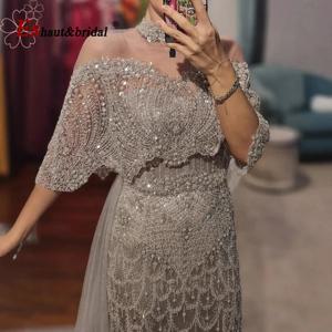 Eshaut&bridal 여성용 비즈 장식 머메이드 이브닝 드레스 2026 우아한 하이넥 긴팔 여성용 웨딩 파티 가운 맞춤 제작