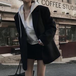 여성 모직 코트 햅번 스타일 루즈핏 두꺼운 슈트 칼라 가을 겨울 신상 한국 스타일 긴팔 상의