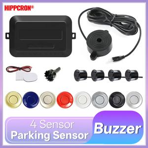 Hippcron 4 센서 버저 22mm 자동차 주차 센서 키트 역방향 백업 레이더 사운드 경고 표시기 프로브 시스템 12V 블랙 화이트