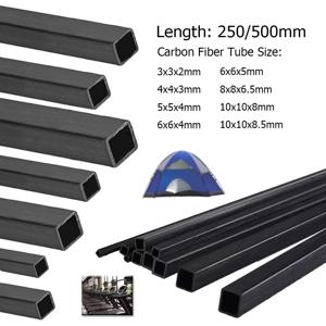 1/2/3Pcs 탄소 섬유 사각 튜브, 250mm/500mm 길이, 3mm~10mm DIY 프로젝트를 위한 경량 및 내구성