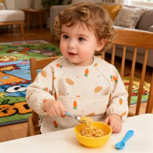 아기 앞치마 부드러운 긴 소매 조절 가능한 이유식 앞치마 긴 소매 유아 식사 셔츠 앞치마 6-36개월 아동용 남아 여아용