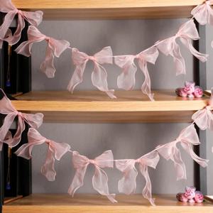 핑크 Bowknot 배너 교수형 펜던트 화환 여자 공주 생일 파티 장식 베이비 샤워 웨딩 파티 사진 배경