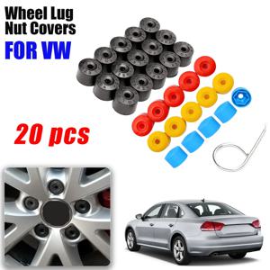 20개 자동차 휠 너트 커버 17mm 자동차 타이어 볼트 캡 제거 도구 포함 VW 제타 파사트 골프 캐디 비틀 티구안 1K0601173