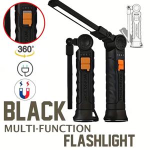 LED 손전등 충전식 작업 조명 교수형 후크 마그네틱 내장 배터리 USB 휴대용 플래시 라이트 캠핑 수리 토치