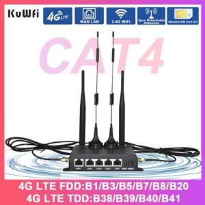 KuWFi CAT4 4G LTE 라우터 300Mbps 2.4GHz 와이파이 라우터 4개 탈착식 안테나 4G 모뎀 WAN LAN 이더넷 포트 AP 리피터 모드