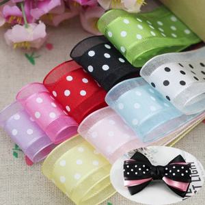 1''25mm 1 미터 양측 Organza 인쇄 폴카 도트 리본 수제 머리 활 파티 크리스마스 웨딩 장식 DIY 봉제 직물