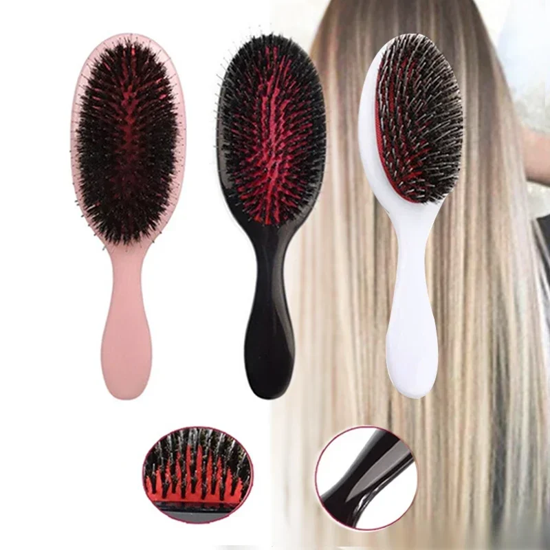 1PC 타원형 멧돼지 강모 & 나일론 헤어 빗 미니 정전기 방지 헤어 두피 마사지 빗 헤어 브러시 살롱 헤어 케어 브러시 스타일링 도구